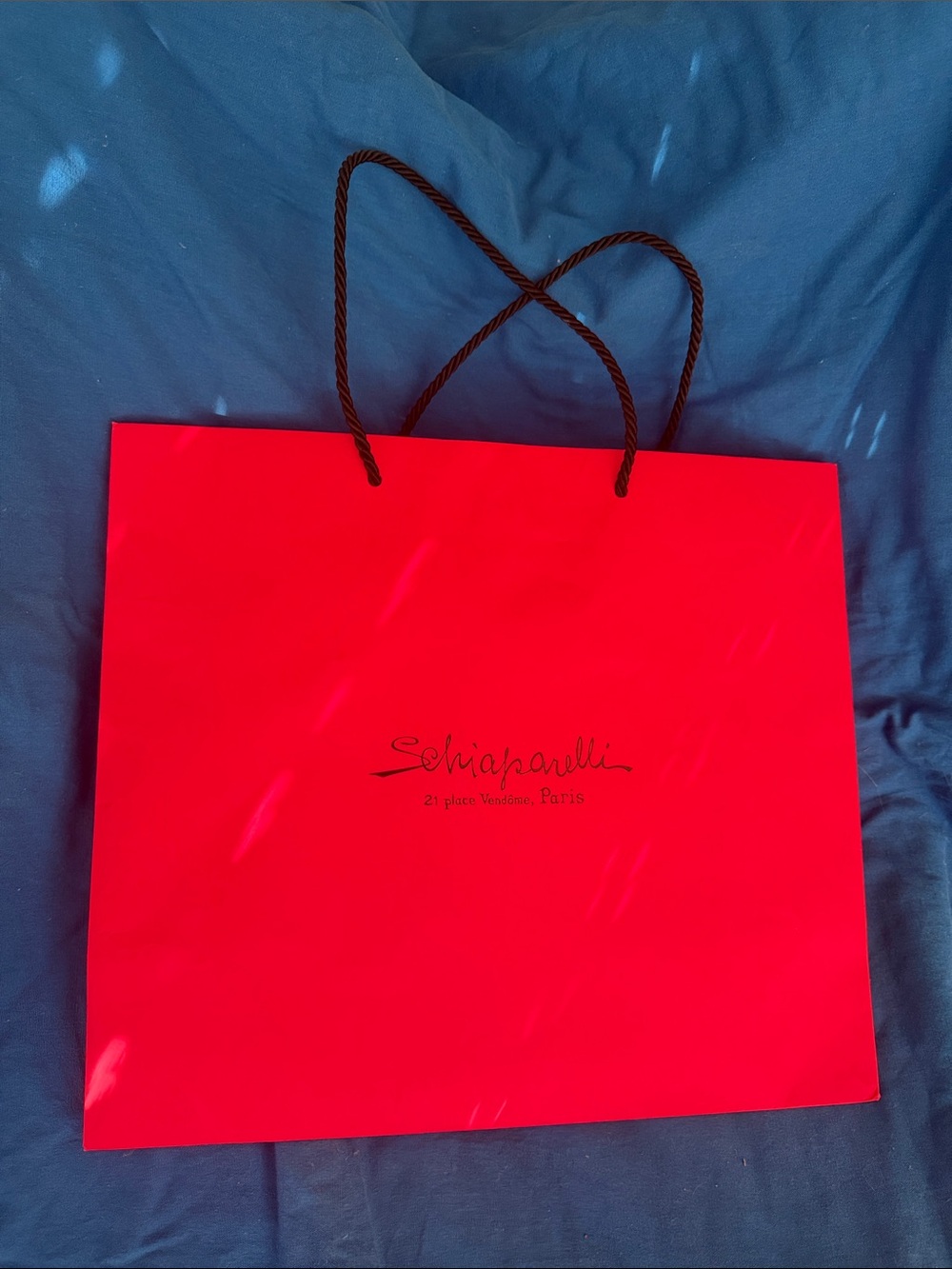 Authentic hot pink SCHIAPARELLI shopping bag with Black Rope Handles